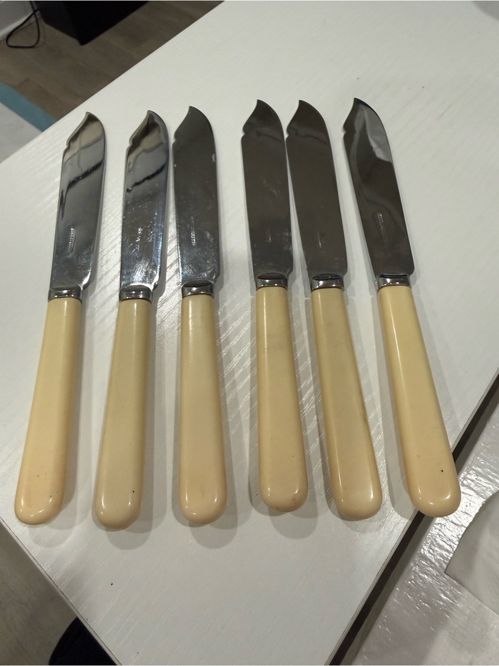 Fish knives Chrome Plated Ivorine Handles Lot of 6 knives 7 1/2 inches